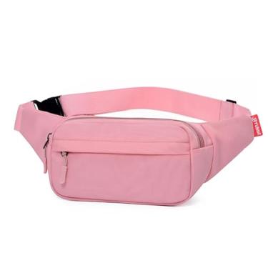 Imagem de Pochete para homens e mulheres, bolsa transversal, caminhada, cintura, bolsa para celular, serve para todos os telefones com 3 bolsos com zíper para treino, rosa, 13.8" x 2" x 4.7", Casual