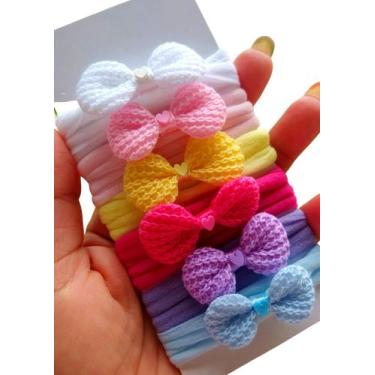 Imagem de Kit 6 Faixa de Cabelo Rn Bebê Na Meia De Seda Crochê - Nina e Mel kids