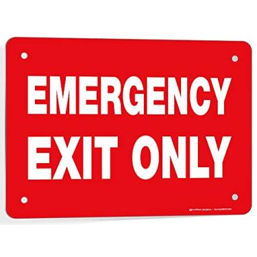 Imagem de Sinais de saída de emergência apenas – 1 pacote 25 x 18 cm – 100% livre de ferrugem, placas de alumínio .040, laminadas para melhor resistência a UV, clima, arranhões, água e desbotamento, interno e externo