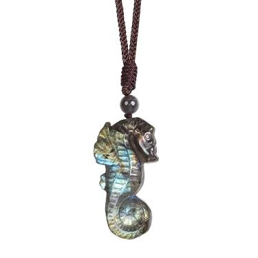 Imagem de Nupuyai Colar de labradorita natural esculpido à mão, unissex, pingente de pedra de cristal de labradorita irregular com cordão ajustável, 45 a 78 cm, Cristal de labradorita, Labradorita