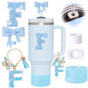 Imagem de Conjunto de 6 peças de acessórios de copo Stanley azul, topo de canudo de arco para copo Stanley 850 g 1,134 g, incluindo cobertura de palha e bota de silicone brilhante, tampas à prova de