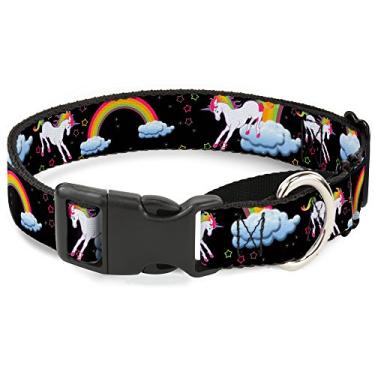 Imagem de Buckle-Down Coleira para cães com unicórnios/arco-íris/estrelas preta, 2,5 cm de largura - serve para pescoços de 38 a 66 cm - Grande