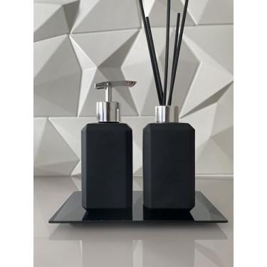 Imagem de Kit Lavabo Saboneteira E Difusor De Varetas 250 Ml Lapidus + Bandeja Preto Fosco (Prata)