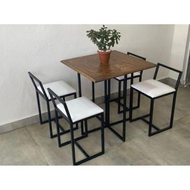 Imagem de Conjunto Mesa 4 Cadeiras Pequena Estofado Branco Industrial Premium - 