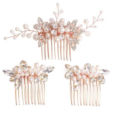 Imagem de Pente de cabelo de noiva Sppry – Acessório de cabelo de cristal de pérola dobrável para mulheres no casamento, Dourado