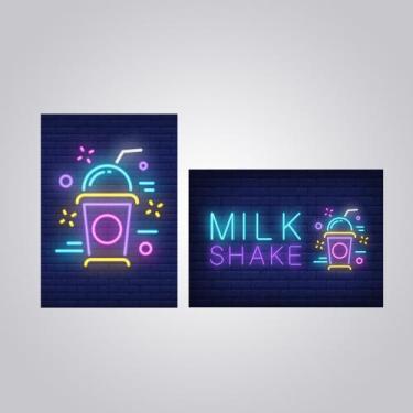 Imagem de Quadros Sorvete Milk Shake Neon Decorativos 2 Peças 20x28cm - CAMALEÃO