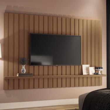 Imagem de Painel TV 70 Pol 200cm Suspenso Ripado Link Castanho - HB Móveis, Cast