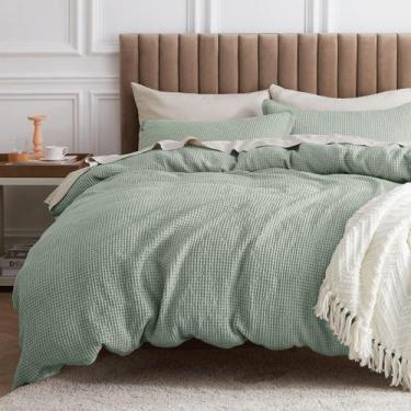 Imagem de Capa de Edredom Bedsure Queen - Algodão Waffle Sage Green