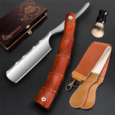 Imagem de Kit de Barbear Profissional SNBNX com Lâmina Reta e Fita Marrom