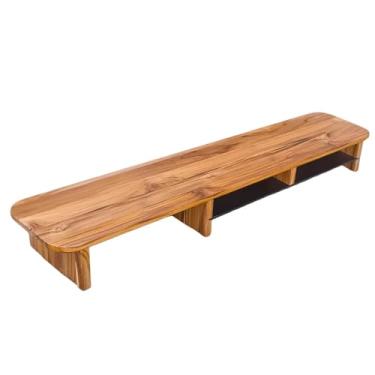 Imagem de Suporte Monitor 110x22cm Madeira Teca Maciça Premium Stand Desk Elevado Top Teka Setup Gamer Minimalista