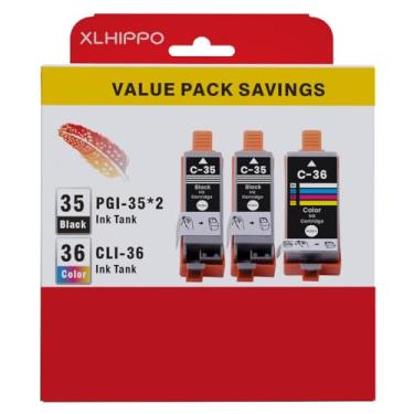 Imagem de XLhippo Cartuchos de tinta PGI-35 CLI-36, substituição para Canon 35 36 para impressora Canon PIXMA IP110 TR150 IP100 MINI260 MINI320, 2 pretos, 1 tricolor, pacote com 3