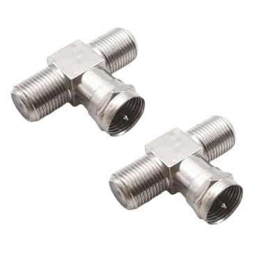 Imagem de RLECS 2 peças 30 x 20 mm F tipo RG6 conector T coaxial divisor de TV cabeça de liga de zinco divisor de cabo coaxial F macho para fêmea 2F 3 vias