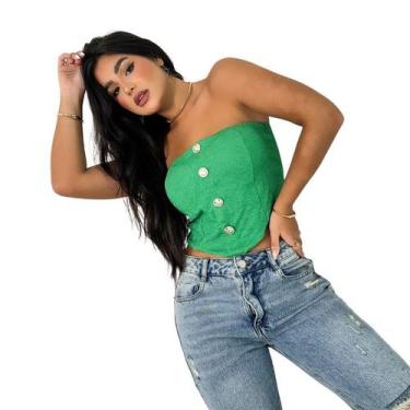 Imagem de TOP CROPPED CORSELET DE BOTÕES Ref 6041 - WE SHINE, M, 08 verde bandei