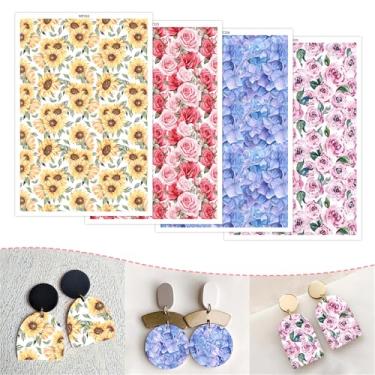 Imagem de Briartw Papel de transferência de argila de polímero da série Blooming Beauty - 20 folhas (por padrão 5 folhas) Folhas de transferência para argila de polímero, por folha de papel de transferência de