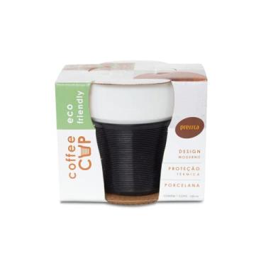 Imagem de Coffee Cup - Copo de Porcelana com luva de silicone preta para proteção térmica, capacidade para 150 ml, 8 cm de altura
