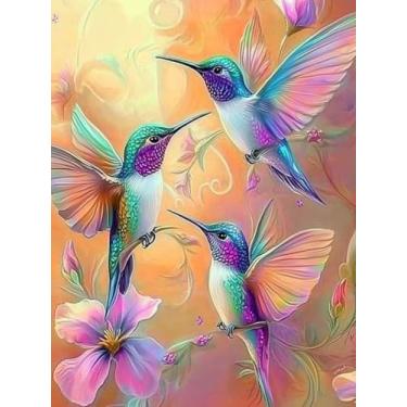 Imagem de F-CANLAN Kit de pintura de diamante redondo completo 5D pássaro arte diamante flores e pássaros pintura diamante beija-flor pintura diamante com pedra preciosa para decoração de quarto adulto