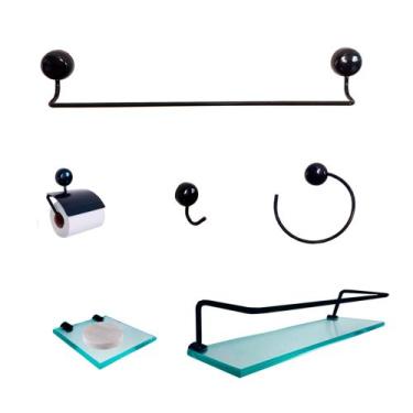 Imagem de Kit Para Banheiro Gana Premium Preto Vidro Incolor - J.A