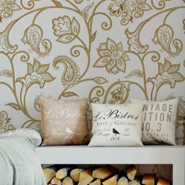 Imagem de Papel De Parede Adesivo Flores Provençal Gold Clássico 3m - DELIQUADRO