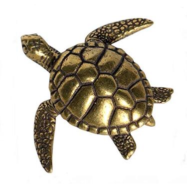 Imagem de DMtse Miniestátua de tartaruga marinha de latão longevidade estatuetas escultura ornamentos colecionáveis de boa saúde boa sorte para longa vida mascote presente da sorte