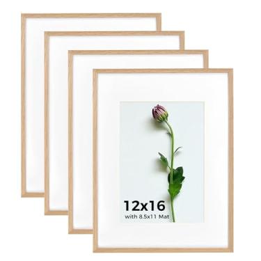 Imagem de Atryinous Conjunto de 4 molduras de madeira de carvalho maciça, 30,5 x 40,6 cm, com tela de acrílico, foto 21 x 28 cm com tapete ou 12 x 40 sem tapete, moldura para pôster, colagem, decoração de