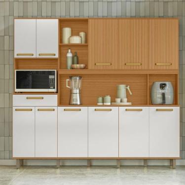 Imagem de Kit Cozinha Pilar 11 Portas e 01 Gaveta Poliman Móveis, Freijo/off ace