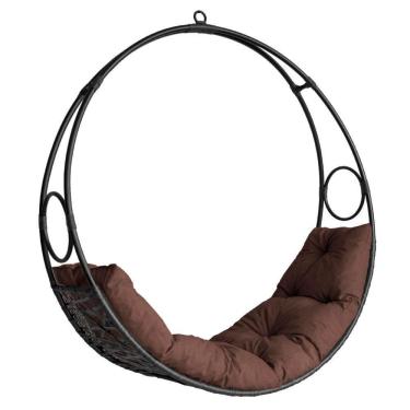 Imagem de Cadeira De Balanço Lua Suspensa Em Fibra Sintética Preto/marrom