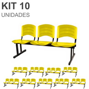 Imagem de Kit 10 Cadeiras Longarinas plásticas 03 Lugares - Cor Amarelo - pollo móveis - 33085