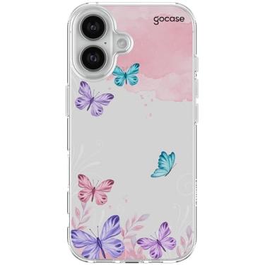 Imagem de Capa Gocase Modelo Slim Air Compatível com a Linha iPhone - Borboletas com Aquarela (Transparente, iPhone 16)