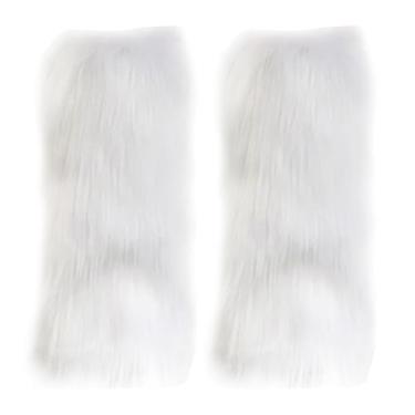 Imagem de Polainas felpudas falsas 1 par de polainas felpudas de 15,7 polegadas para mulheres, capas de punho de botas de pele quente de inverno, polainas de pele branca