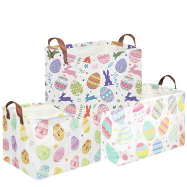 Imagem de FXOCSHE Fxolcshe Cesta De Páscoa Retangular Com 3 Unidades, Vazia, Armazenamento Brinquedos Infantis Para Quarto Bebê, Organizador Presentes Brinquedos, Caixa Infantil, Presente (Ovo Fofo)
