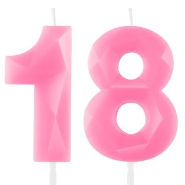 Imagem de Hongplus Velas de aniversário rosa macaron 3D para bolo, vela número 18 para decorações de aniversário de 18 anos, decorações de bolo rosa para meninas, pastel, doce, decoração de festa de aniversário