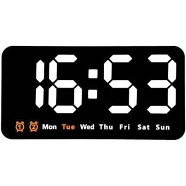 Imagem de SwlatUtokf Despertador digital grande de 9,5 polegadas, relógios de mesa de parede, plug-in com fio/operado por bateria com tela LCD de grandes dígitos, hora, semana, data, temperatura, alarme duplo