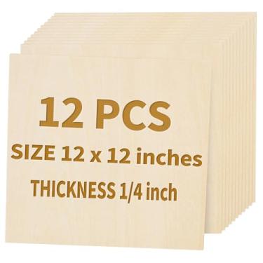 Imagem de PONGJA Pacote Com 12 Folhas De Tília Para Artesanato - Folhas De Compensado De 12 X 12 X 1/4 Polegadas, Tábuas De Tília Sem Acabamento Para Corte A Laser, Queima De Madeira - 300 X 300 X 6 Mm