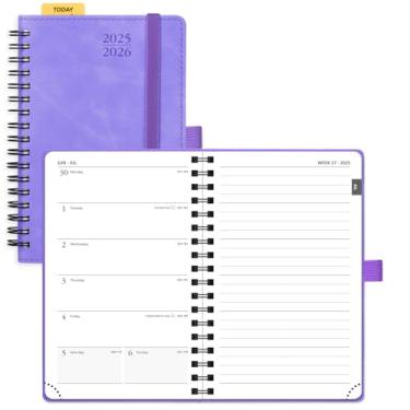 Imagem de POPRUN Caderno semanal Planner 2025-2026 (tamanho de bolso 10 x 16,25 cm), pequeno calendário acadêmico para bolsa com capa espiral macia, régua de plástico, bolso interno, 100 g/m² - lilás
