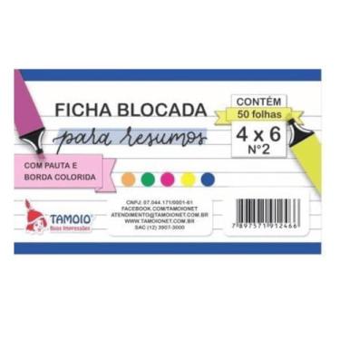 Imagem de Ficha pautada blocada 4x6 com 50 fichas - colorida - Tamoio