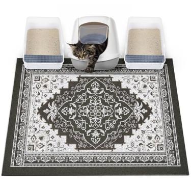 Imagem de Glittme Tapete de areia para gatos com fundo antiderrapante tapete de caixa de areia 101 x 76 cm tapete de armadilha de areia fácil de limpar lavável tapete de comida de gato para gatinho, GG