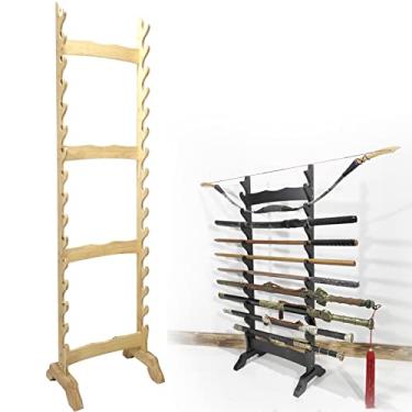 Imagem de Suporte de espada prateleira de exibição de espadas, suporte de suporte de espada de 16/24 níveis, suporte de exibição de katana de madeira de dupla face, suporte de exibição de espada samurai, s