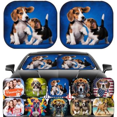 Imagem de Maizi Pára-brisas para SUV 2 peças Design de sombra de para-brisa de flor de ajuste universal para cães de estimação Beagle filhote de cachorro se encaixa na maioria dos SUV, cupê, caminhonete, van