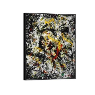 Imagem de MUHJDYC Jackson Pollock Pintura abstrata arte de parede famosa imagem em tela número 4 impressões de arte moderna - pôster moldura preta para decoração de sala de estar 20x25cm-8x10in