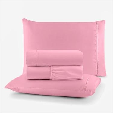 Imagem de Roupa de Cama Lençol Casal Completo 400 Fios Percal 4 Peças Ponto Palito Anti-pilling com Toque Macio Premium