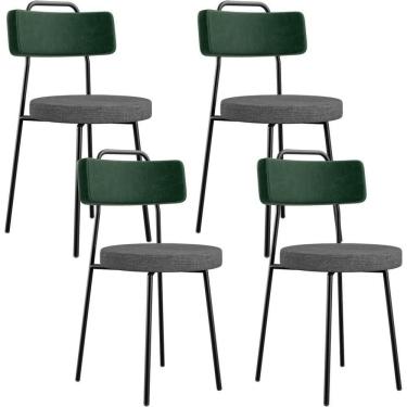 Imagem de Kit 04 Cadeiras Estofada Sala De Jantar Barcelona L02 Facto Verde Musgo Linho Cinza Escuro - Lyam