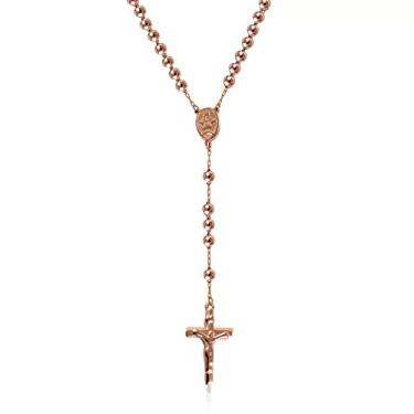 Imagem de Savlano Colar de cruz de rosário com contas de aço inoxidável – 6 mm cruz crucifixo colar rosário corrente para mulheres e homens, joias religiosas vêm em prata, ouro, rosa, preto com uma caixa de presente, Aço inoxidável, Sem Pedra Preciosa