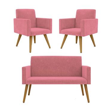 Imagem de Kit Namoradeira + 2 Poltronas Decorativas Recepção rosa