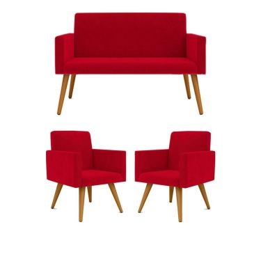 Imagem de Kit Namoradeira + 2 Poltronas Decorativas Recepção vermelha