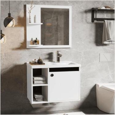 Imagem de Conj Gabinete c/ Espelheira e Cuba para Banheiro Éden Branco com Preto