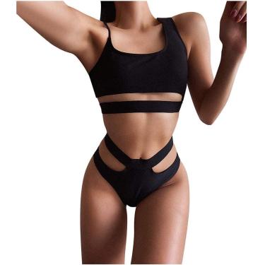 Imagem de Biquínis Femininos Colorful Strap Swimsuit High Cut Bikini Set Duas Peças Maiô, A, L