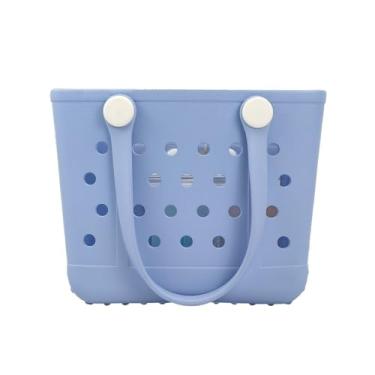 Imagem de CLLTIV Bolsa de praia de borracha, impermeável, bolsa de viagem, lavável, aberta para praia, esportes e piquenique, Azul ciano, Small