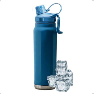Imagem de Garrafa Térmica Inox 800ml Com Alça Academia MS706 - Kingleen, Azul