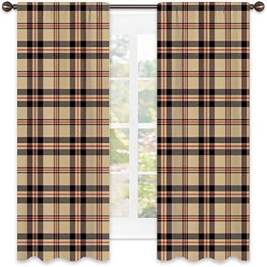 Imagem de Cortinas blecaute xadrez Buffalo para quarto - Cortinas escurecidas com isolamento térmico para sala de estar, L 132 x C 150 cm