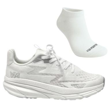 Imagem de Kit Tênis Casual Feminino Via Marte 261-001-01 e Meia, 37, Branco, Fem